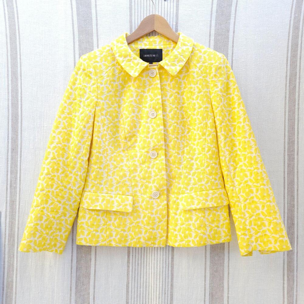 Lafayette 148 New York Jacket Womens 10 BlazerYellow Floral Twee Teacher Preppy